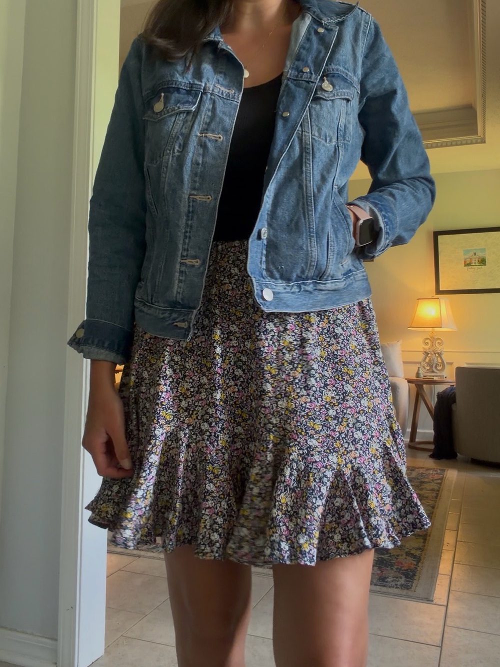 LOFT Multicolor Floral Ruffle Hem Mini Skirt